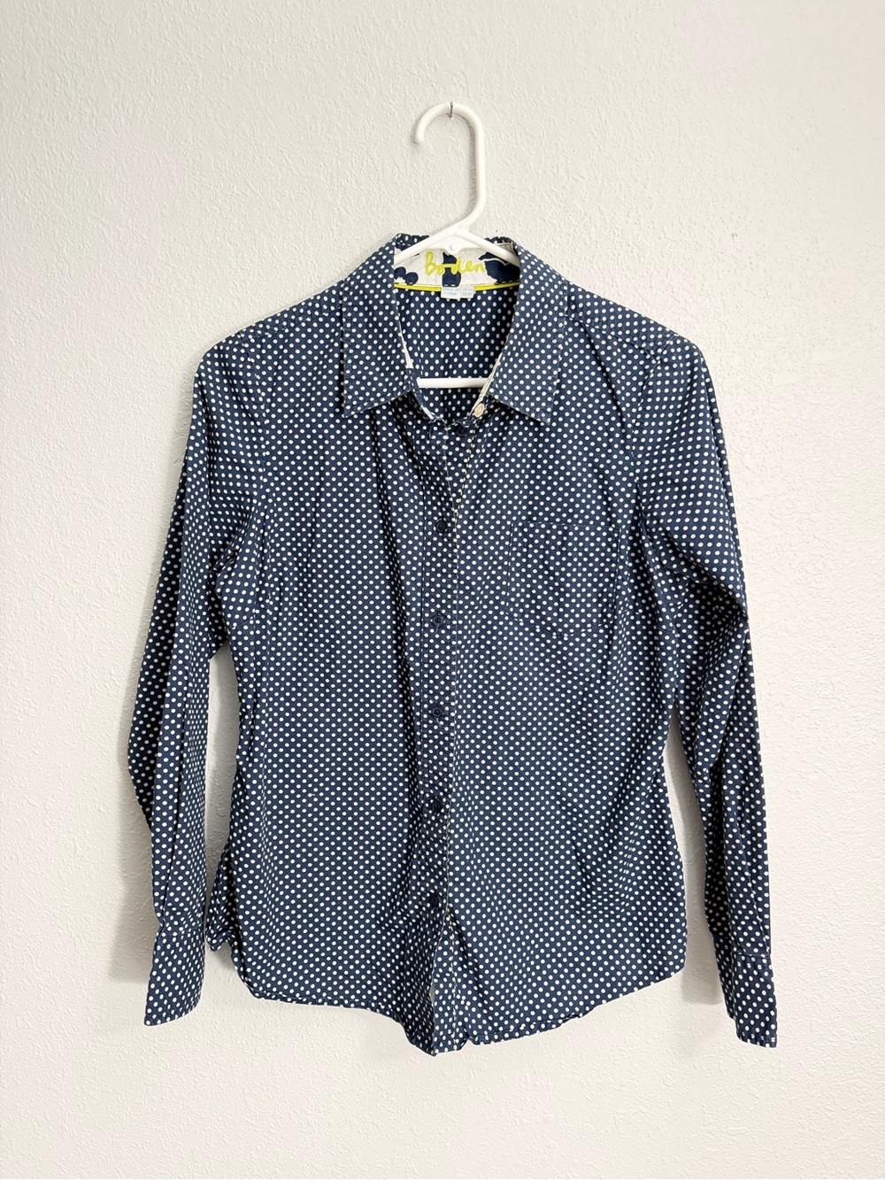 Boden Navy and White Polka Dot 100% Cotton Button-Down Shirt